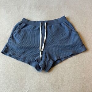Aerie Womens Blue Ribbed Cotton Lounge Shorts Elastic Drawstring Waist Size M
